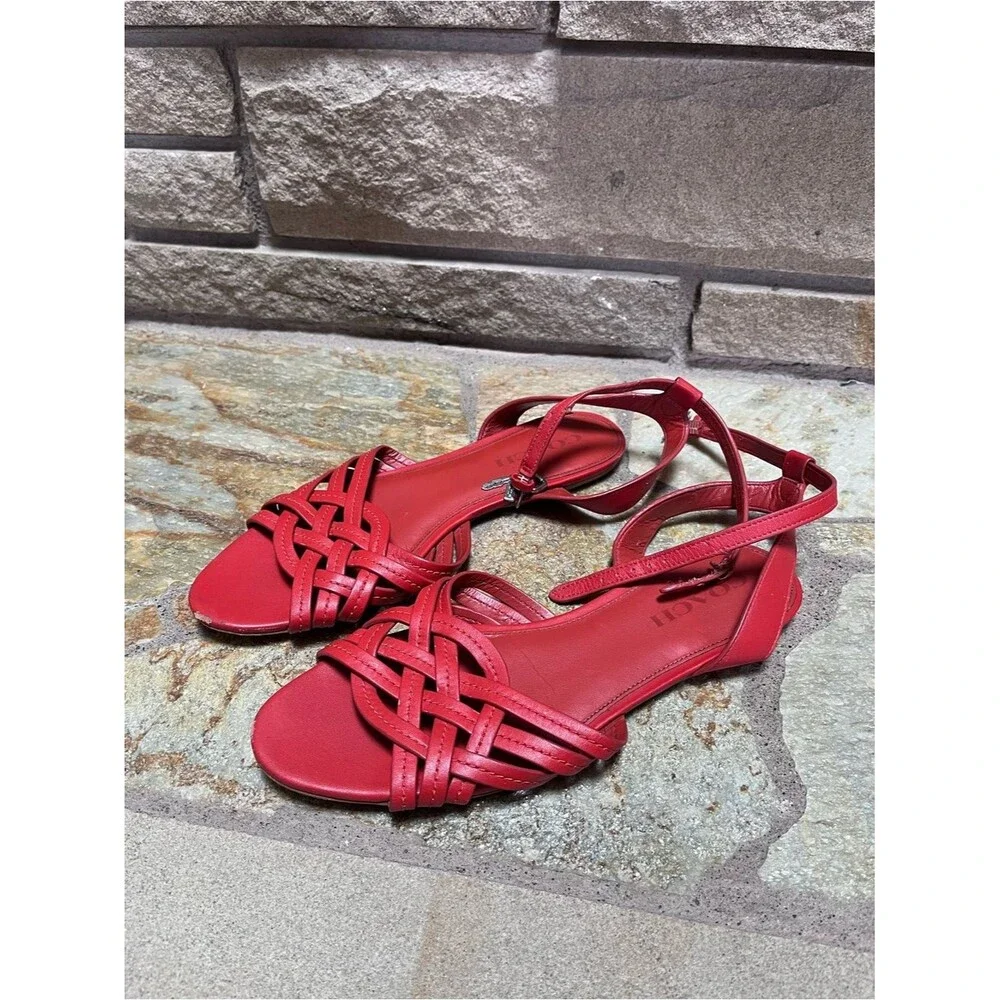 Coach red leather braided ankle strap sandals 8.5